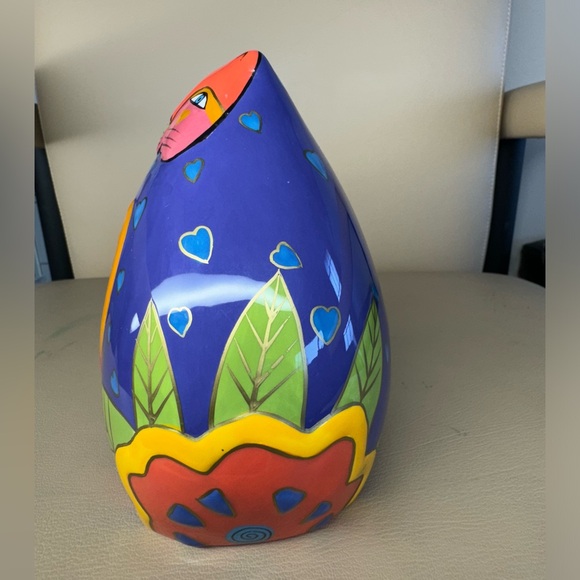 Laurel Burch Two Cat Heart Coin Bank Ganz Colorful Ceramic 6 inches Signed - Picture 2 of 9